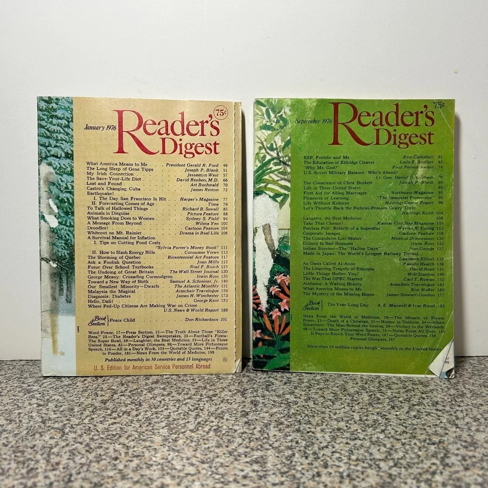 1976 January September READER'S DIGEST MAGAZINE Vintage History Short Stories Ad